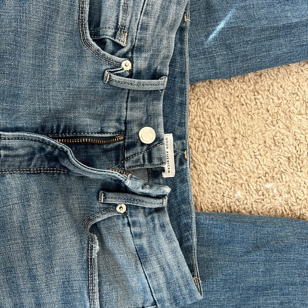 Good American distressed skinny high rise jeans